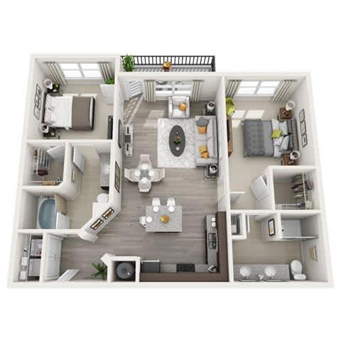 B2 1080sqft floor plan at Pearce at Pavilion Luxury Apartments, Riverview