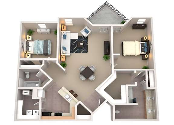 A top-down view of a house layout with labeled rooms.
