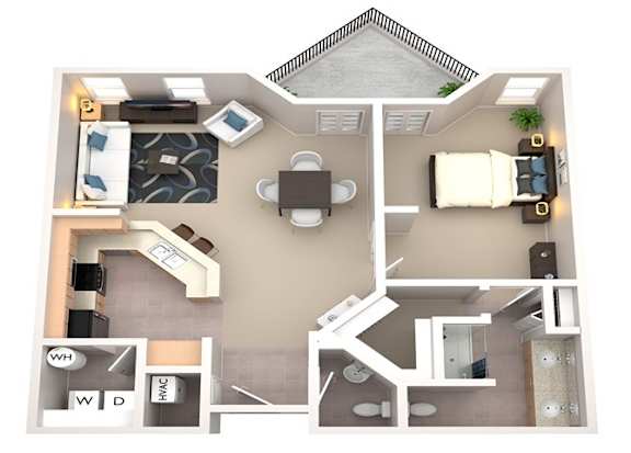 A top-down view of a house layout with labeled rooms.