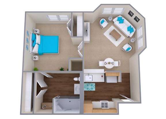 1 Bedroom 1 Bathroom The Bay Floor Plan at The Carillon, Greensboro, NC