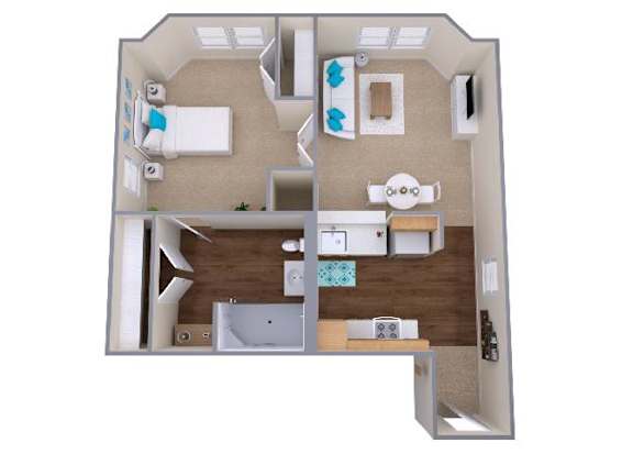 1 Bedroom 1 Bathroom The Gallery Floor Plan at The Carillon, Greensboro