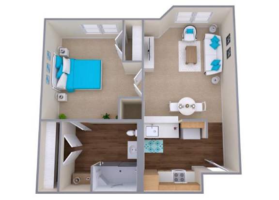 1 Bedroom 1 Bathroom The Guilford Floor Plan at The Carillon, Greensboro, North Carolina