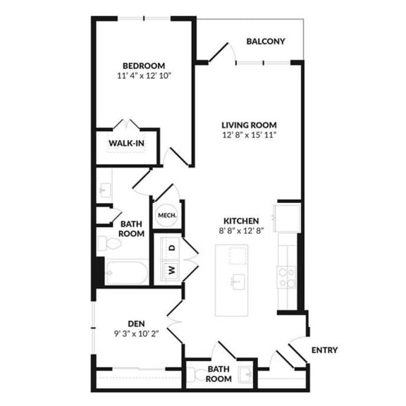 Hansell- A5 - 1 Bedroom 1 and a half Bathroom Floor Plan at 915 Glenwood, Atlanta, GA