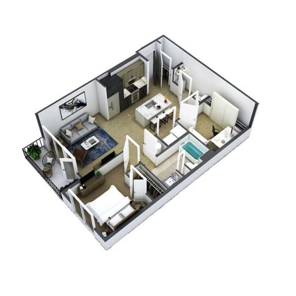 Hansell- A5 - 1 Bedroom 1 and a half Bathroom Floor Plan at 915 Glenwood, Atlanta, GA, 30316