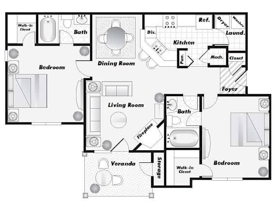 A black and white image of a floor plan for a house.