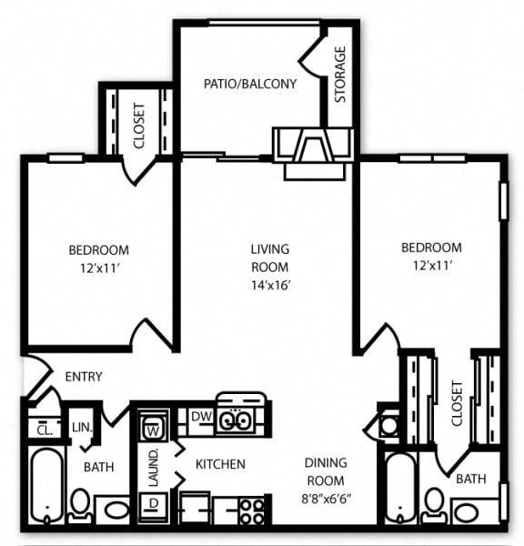 Arbor Mill  Luxury Floorplan 2 Bedroom 2 Bathroom