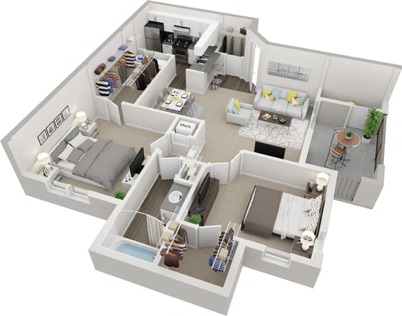 Arbor Mill  Traditional Floorplan 2 Bedroom1 Bathroom