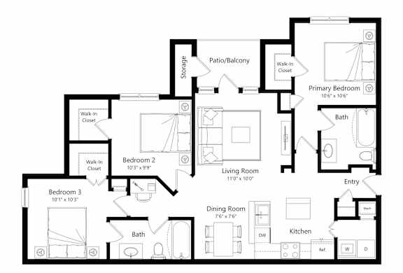 Stillwood Farms Apartments | 2D Warwick Floorplan