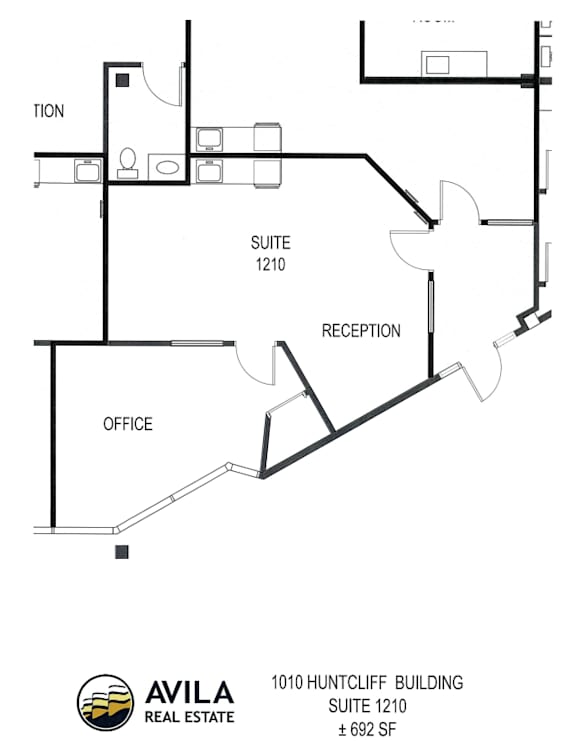 A floor plan for a suite at the 1010 Huntcliff building.