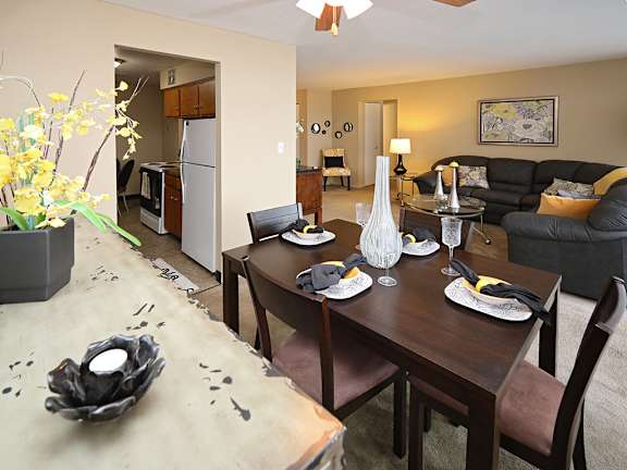 2 Bedroom 1 Bath Model Suite Dining Area at Harbor Crest Apartments in Euclid OH