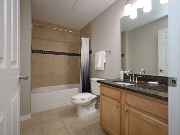 Bathroom With Bathtub at The Residences at 668 Apartments, Cleveland, OH