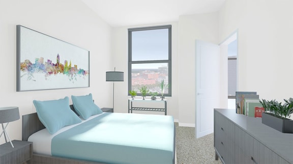 Bedroom With Plenty Of Natural Lights at The Terminal Tower Residences Apartments, Ohio, 44113