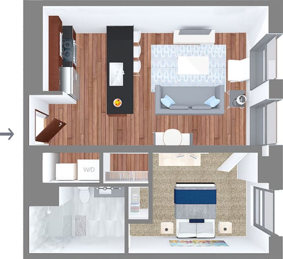 1 Bed 1 Bath Floor Plan at The Terminal Tower Residences Apartments, Ohio, 44113