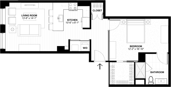 1 Bedroom 1 Bath Floor Plan at The Terminal Tower Residences Apartments, Ohio