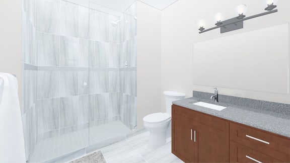 Spa Inspired Bathroom at The Terminal Tower Residences Apartments, Ohio
