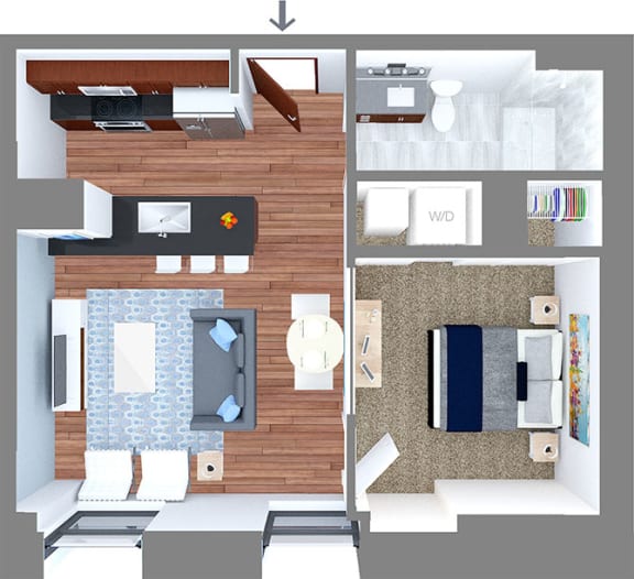 One Bedroom One Bath Floor Plan at The Terminal Tower Residences Apartments, Cleveland
