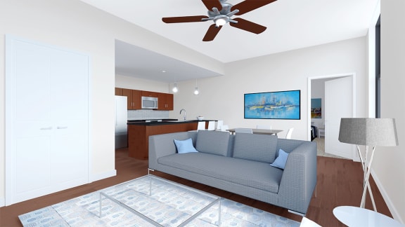 Comfortable Living Room at The Terminal Tower Residences Apartments, Cleveland, 44113