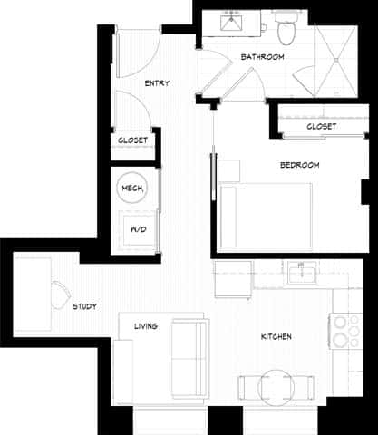 A black and white image of a floor plan for a house.