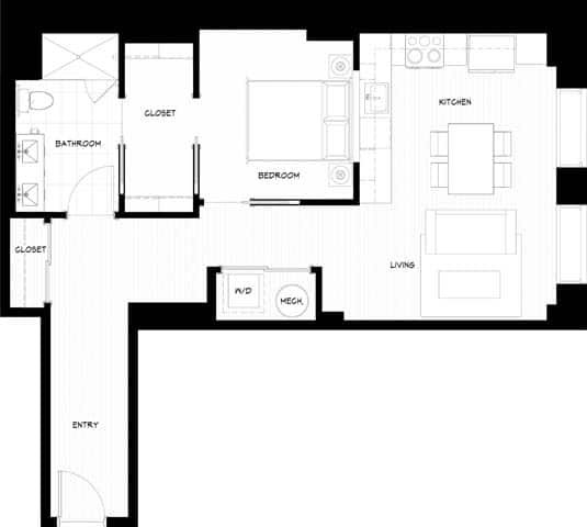 A black and white floor plan of a house with labeled rooms.