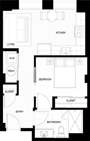 A black and white floor plan of a house with labeled rooms.