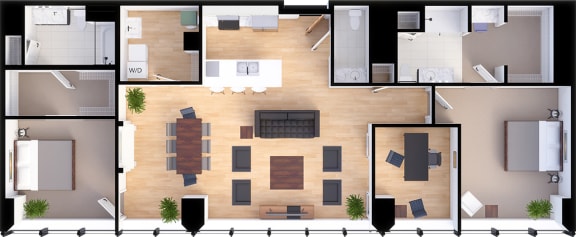 Floor Plan  2 bedroom 2 bathroom  Penthouse Suite Style PH-A - 3D Floor Plan at Residences at 55, Cleveland
