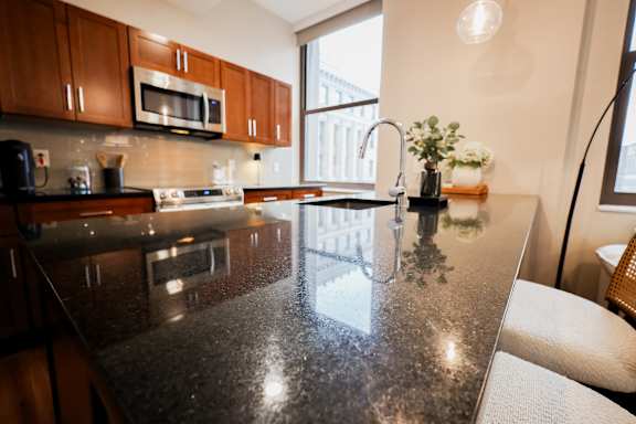 Granite Countertop at The Terminal Tower Residences Apartments, Cleveland, 44113