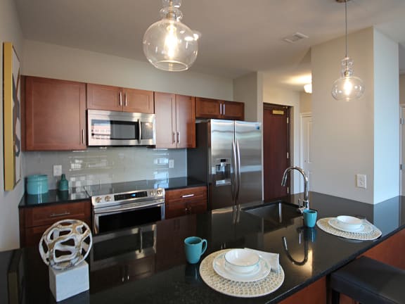 Granite Counter Tops In Kitchen at The Terminal Tower Residences Apartments, Cleveland
