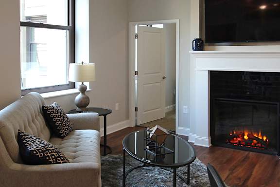 Fireplace at The Terminal Tower Residences Apartments, Cleveland, 44113
