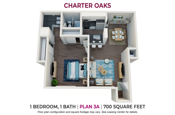 Floor Plan  1 bedroom 1 bathroom floor plan A at Charter Oaks Apartments, Thousand Oaks, 91360