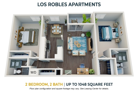 Floor Plan  2 bedroom 2 bathroom floor plan at Los Robles Apartments, California, 91101