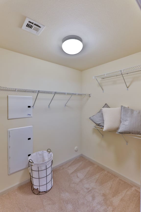 large walk in closet with wire shelves at Capriana at Chino Hills, Chino Hills, CA, 91709