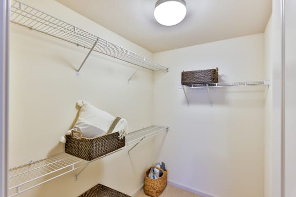large walk in closet with wire shelves at Capriana at Chino Hills, Chino Hills, CA