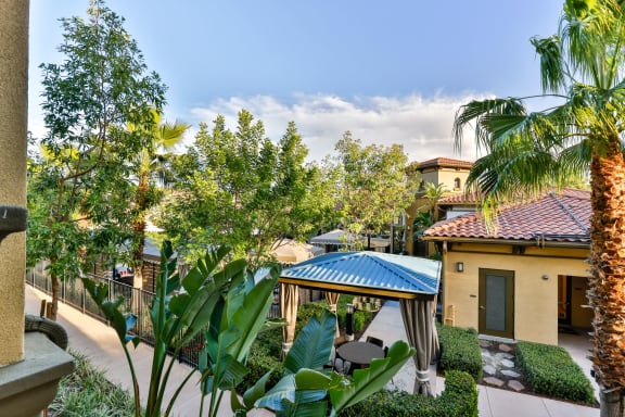 pavilion outdoor seating with lush landscape at Capriana at Chino Hills, Chino Hills, CA, 91709