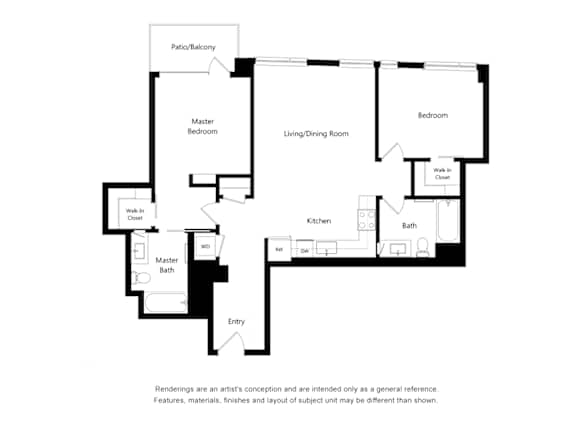 A floor plan of a house with a living room, dining room, kitchen, and bathrooms.