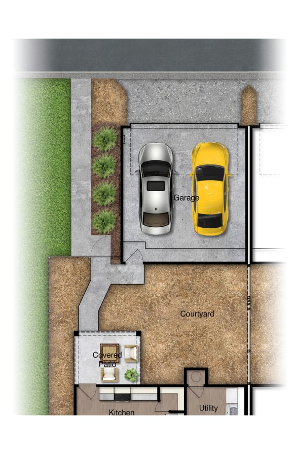 a floor plan of a house with a car parked on the street