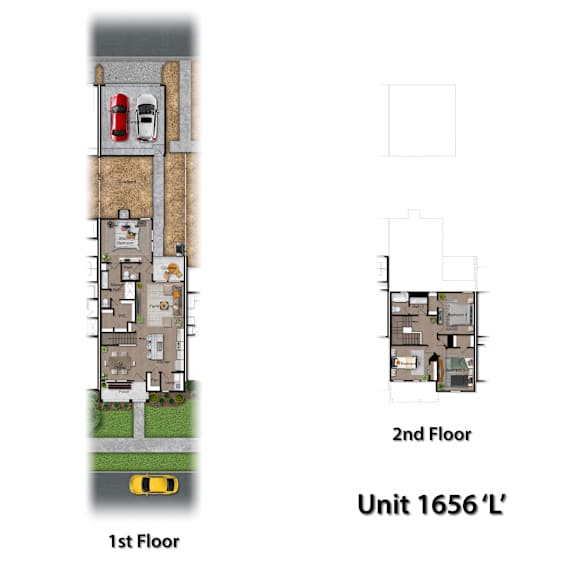 A floor plan of a building with a first and second floor.