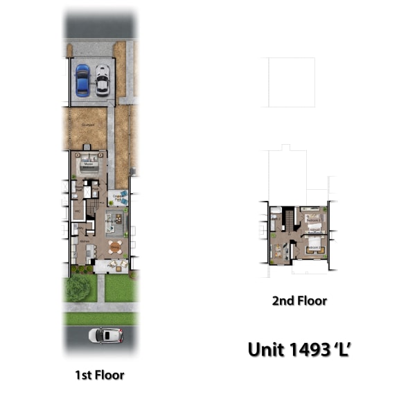 C1 three bedroom floor plan drawing 1493 sf