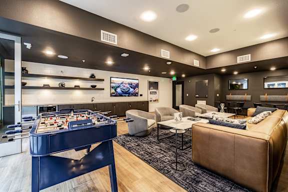 Social lounge with foosball table and couches