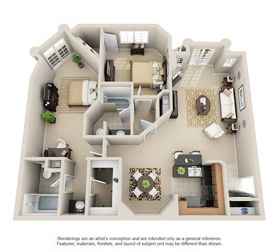 Two Bedroom H_1180 Square Feet at The Preston Miracle Mile Apartments, California