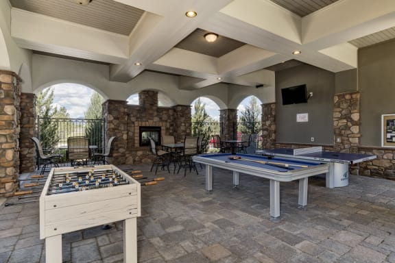 outdoor pavilion with pool table and foosball at Terracina, Broomfield, 80020