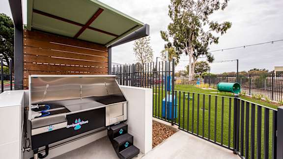 A BBQ grill at Baker Block, Costa Mesa, CA