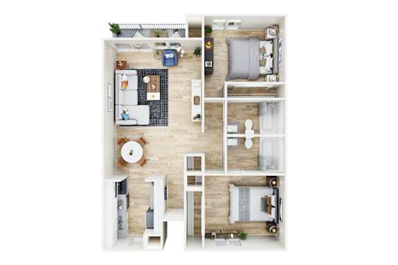 The Birchwood - 3D floor plan - 2 bed 2 bath