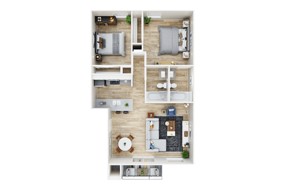 The Cedarwood - 3D floor plan - 2 bed 2 bath
