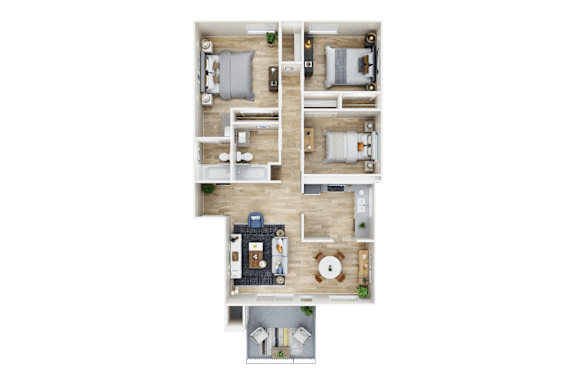 The Driftwood - 3D floor plan - 3 bed 2 bath