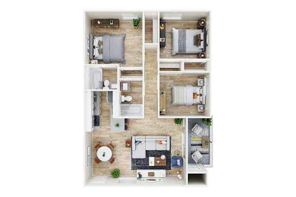The Elmnwood - 3D floor plan - 3 bed 2 bath