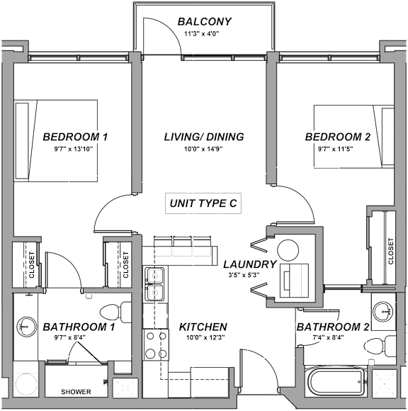 Floor Plan  C-1 Floor Plan at Casa Estilo Apartments, Chula Vista, 91910