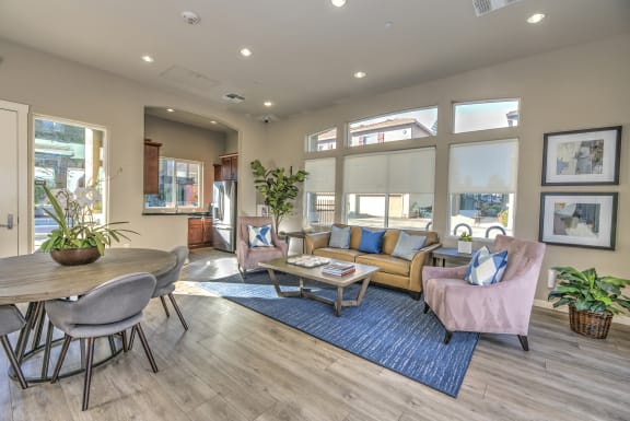 Clubroom with lounge seating and large windows