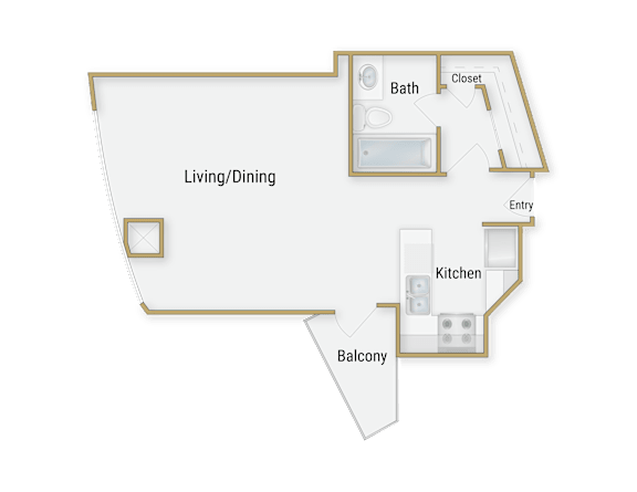 A diagram of a house layout with labeled rooms such as Bath, Closet, Living/Dining, Kitchen, and Balcony.