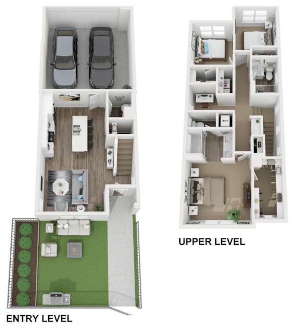 a floor plan of an apartment with two bedrooms and two bathrooms