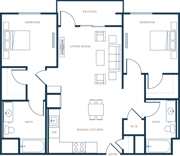 a floor plan of a residence showing the layout of the bedrooms and the living room
